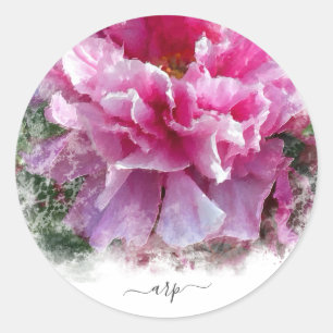 *~* Initial - Peony Floral Painting Round AR1 Runder Aufkleber