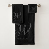 Initial Personalisiert Elegant Black Gray Monogram Badhandtuch Set (Insitu)