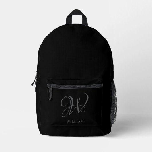 Initial Personalisiert Elegant Black Gray Monogram Bedruckter Rucksack (Vorderseite)