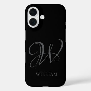 Initial Personalisiert Elegant Black Gray Monogram iPhone 16 Hülle