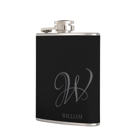 Initial Personalisiert Elegant Black Gray Monogram Flachmann (Links)