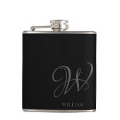Initial Personalisiert Elegant Black Gray Monogram Flachmann (Vorderseite)