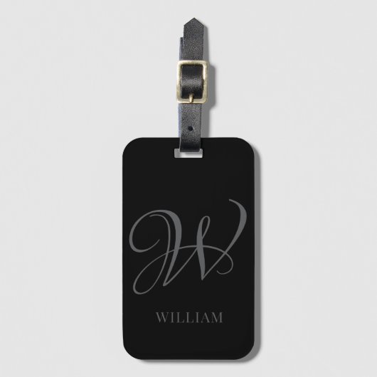 Initial Personalisiert Elegant Black Gray Monogram Gepäckanhänger (Vorderseite Vertikal)