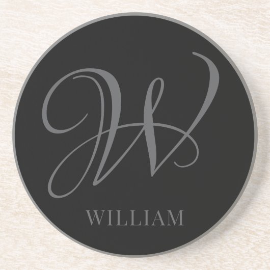 Initial Personalisiert Elegant Black Gray Monogram Getränkeuntersetzer (Vorne)