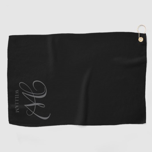 Initial Personalisiert Elegant Black Gray Monogram Golfhandtuch (Horizontal)