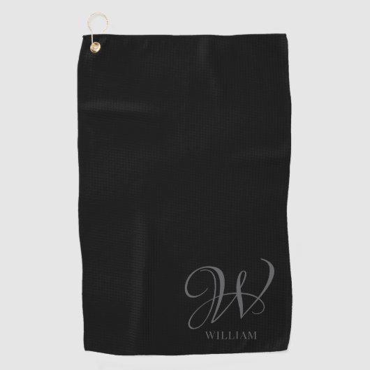 Initial Personalisiert Elegant Black Gray Monogram Golfhandtuch (Vorderseite)