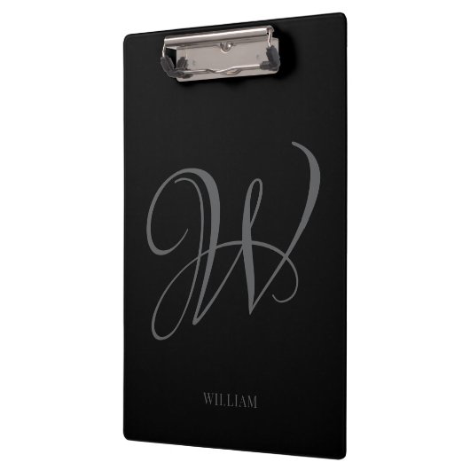 Initial Personalisiert Elegant Black Gray Monogram Klemmbrett (Links)