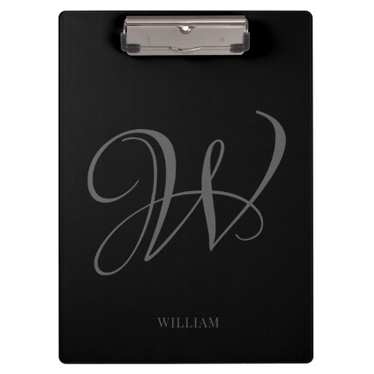 Initial Personalisiert Elegant Black Gray Monogram Klemmbrett (Vorderseite)