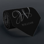 Initial Personalisiert Elegant Black Gray Monogram Krawatte<br><div class="desc">Einfache,  individuelle Erstmonogramm in moderner Typografie. Perfektes Geschenk mit persönlicher Touch</div>