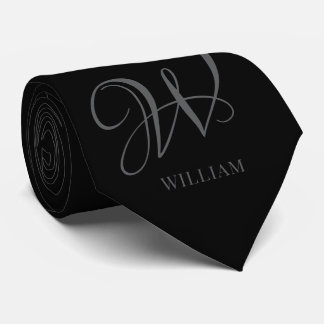 Initial Personalisiert Elegant Black Gray Monogram Krawatte