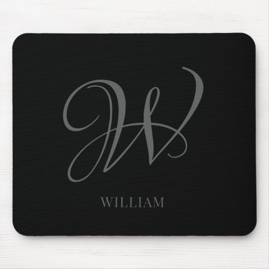 Initial Personalisiert Elegant Black Gray Monogram Mousepad (Vorne)
