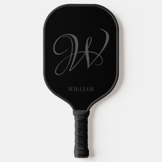 Initial Personalisiert Elegant Black Gray Monogram Pickleball Schläger (Vorderseite)