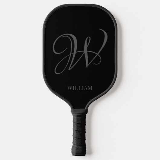 Initial Personalisiert Elegant Black Gray Monogram Pickleball Schläger (Rückseite)