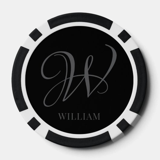 Initial Personalisiert Elegant Black Gray Monogram Pokerchips (Rückseite)