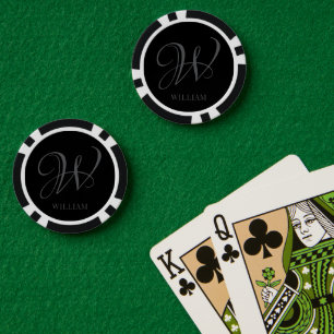 Initial Personalisiert Elegant Black Gray Monogram Pokerchips