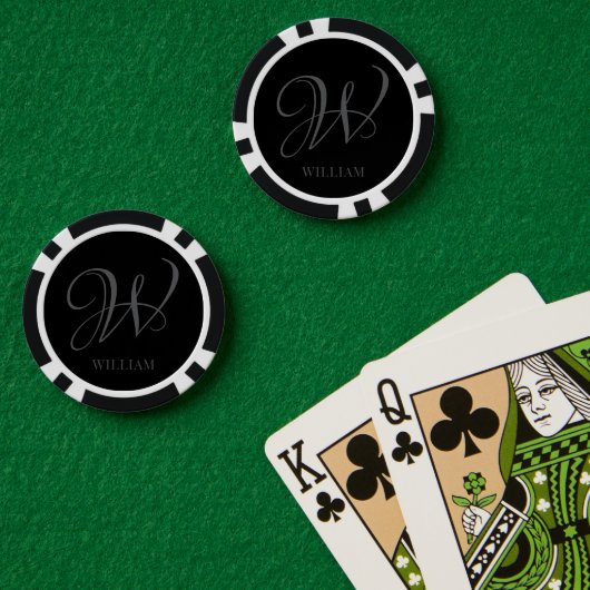 Initial Personalisiert Elegant Black Gray Monogram Pokerchips (Pokertisch (doppelt))
