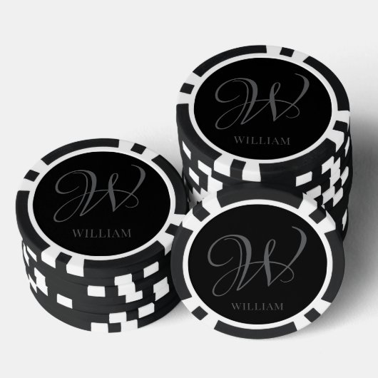 Initial Personalisiert Elegant Black Gray Monogram Pokerchips (Stapel)