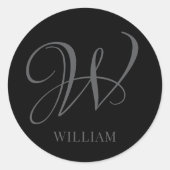 Initial Personalisiert Elegant Black Gray Monogram Runder Aufkleber (Vorderseite)