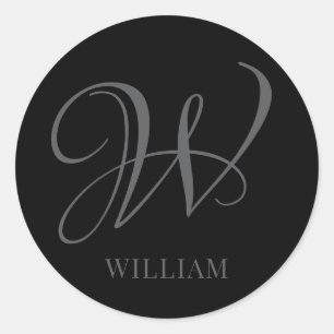 Initial Personalisiert Elegant Black Gray Monogram Runder Aufkleber