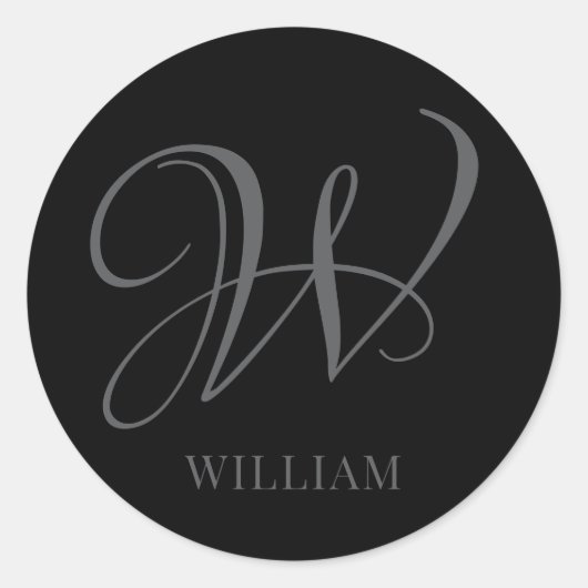 Initial Personalisiert Elegant Black Gray Monogram Runder Aufkleber (Vorderseite)