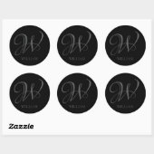 Initial Personalisiert Elegant Black Gray Monogram Runder Aufkleber (Blatt)