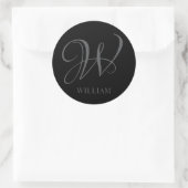 Initial Personalisiert Elegant Black Gray Monogram Runder Aufkleber (Tasche)