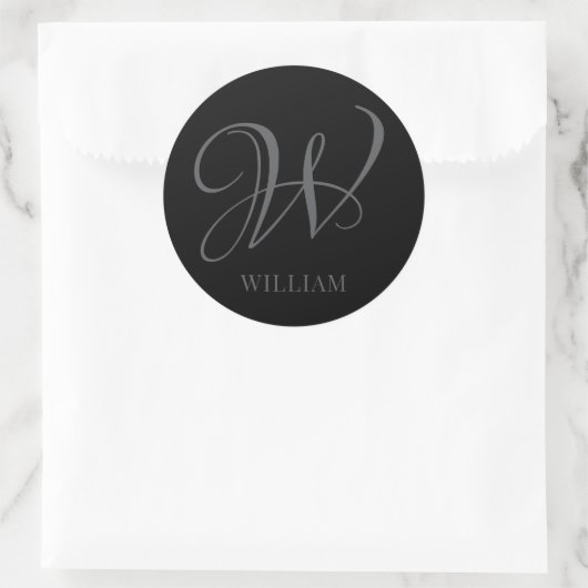 Initial Personalisiert Elegant Black Gray Monogram Runder Aufkleber (Tasche)