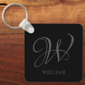 Initial Personalisiert Elegant Black Gray Monogram Schlüsselanhänger (Vorderseite)