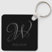 Initial Personalisiert Elegant Black Gray Monogram Schlüsselanhänger (Rückseite)