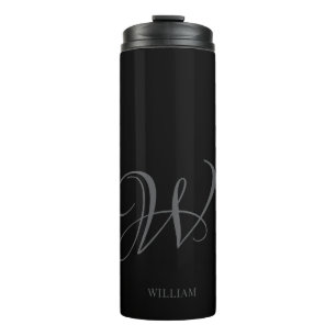 Initial Personalisiert Elegant Black Gray Monogram Thermosbecher