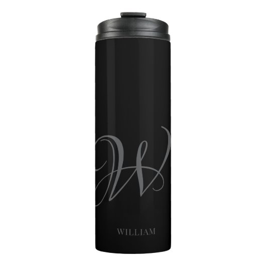 Initial Personalisiert Elegant Black Gray Monogram Thermosbecher (Vorderseite)
