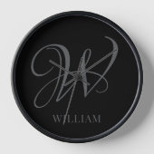 Initial Personalisiert Elegant Black Gray Monogram Uhr (Vorderseite)