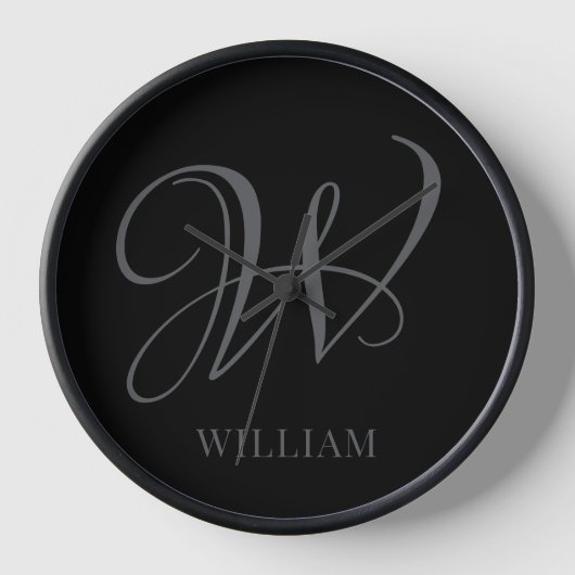 Initial Personalisiert Elegant Black Gray Monogram Uhr (Vorderseite)
