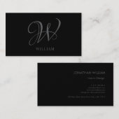 Initial Personalisiert Elegant Black Gray Monogram Visitenkarte (Vorne/Hinten)