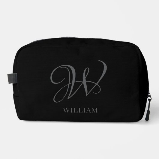 Initial Personalisiert Elegant Black Gray Monogram Waschbeutel (Vorderseite)