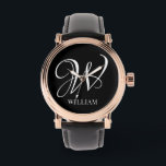 Initial Personalisiert Elegant Black Monogram Armbanduhr<br><div class="desc">Einfache,  individuelle Erstmonogramm in moderner Typografie. Perfektes Geschenk mit persönlicher Touch</div>