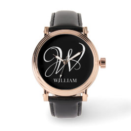 Initial Personalisiert Elegant Black Monogram Armbanduhr