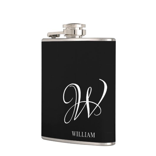 Initial Personalisiert Elegant Black Monogram Flachmann (Links)