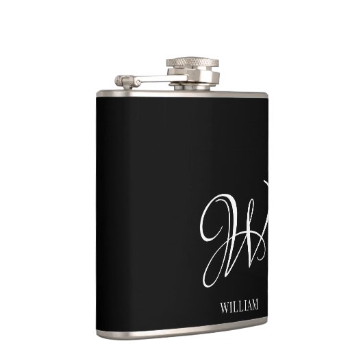 Initial Personalisiert Elegant Black Monogram Flachmann (Rechts)
