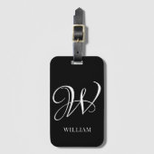 Initial Personalisiert Elegant Black Monogram Gepäckanhänger (Vorderseite Vertikal)
