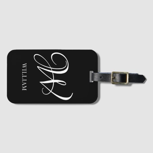 Initial Personalisiert Elegant Black Monogram Gepäckanhänger (Vorderseite (Horizontal))