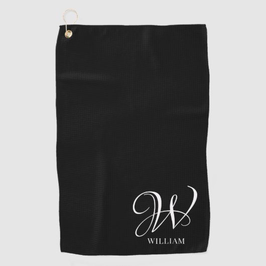 Initial Personalisiert Elegant Black Monogram Golfhandtuch (Vorderseite)