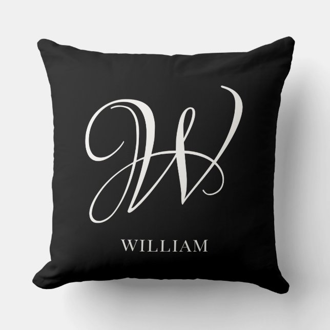 Initial Personalisiert Elegant Black Monogram Kissen (Vorderseite)