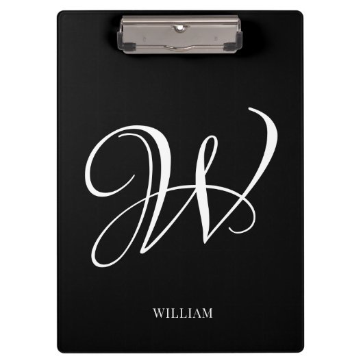 Initial Personalisiert Elegant Black Monogram Klemmbrett (Vorderseite)