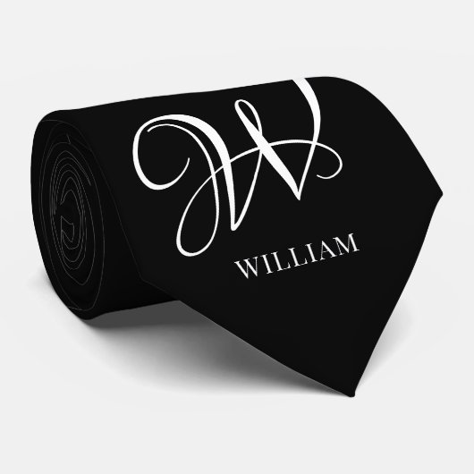 Initial Personalisiert Elegant Black Monogram Krawatte (Gerollt)