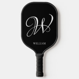Initial Personalisiert Elegant Black Monogram Pickleball Schläger