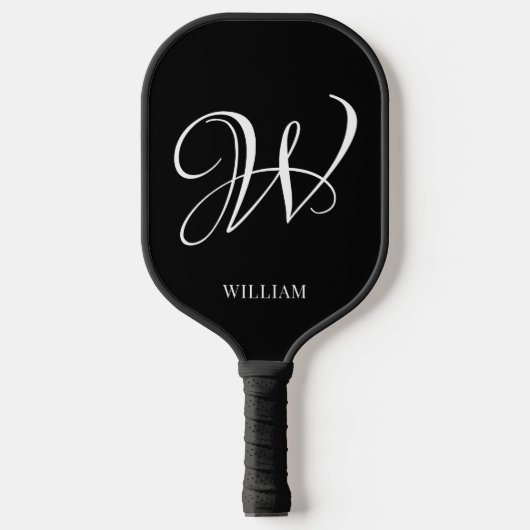 Initial Personalisiert Elegant Black Monogram Pickleball Schläger (Vorderseite)