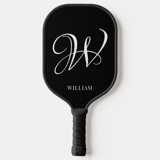 Initial Personalisiert Elegant Black Monogram Pickleball Schläger (Rückseite)