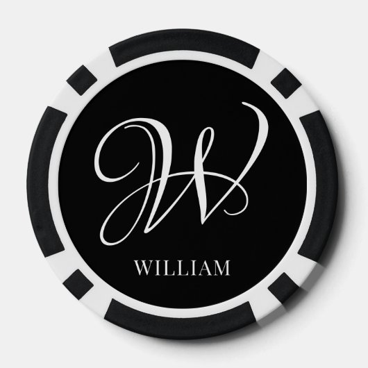 Initial Personalisiert Elegant Black Monogram Pokerchips (Rückseite)