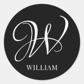 Initial Personalisiert Elegant Black Monogram Runder Aufkleber (Vorderseite)